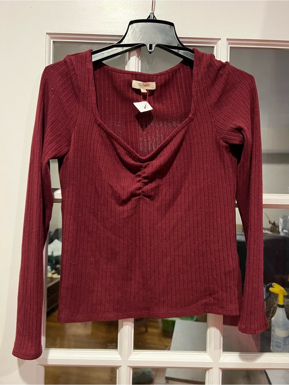 Madewell Ribbed Long Sleeve Top in Burgundy